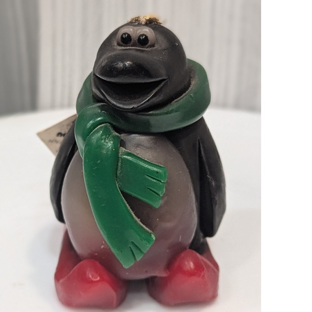 Northern Lights Vtg Wax Candle Penguin Figurine Red Skis 3" Handcrafted USA